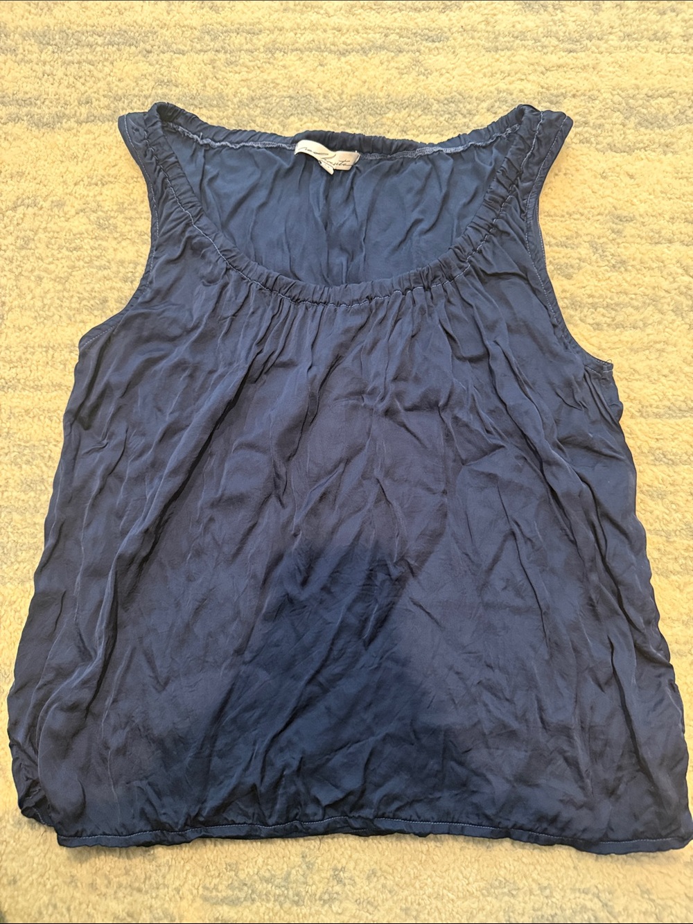Red Haute Navy Blue Sleeveless Gathered Neck Tank